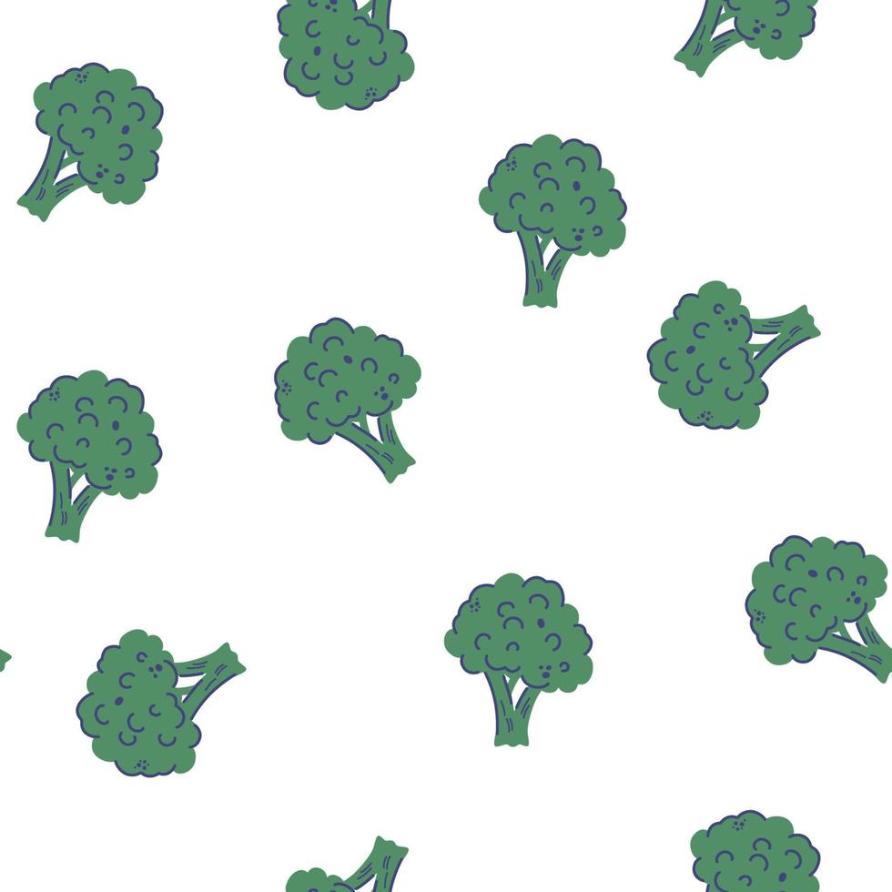 Broccoli seamless pattern. Vegetable background. Healthy food. Hand drawn colorful doodle veggies. Great for fabric, textile. Vector cartoon Illustration