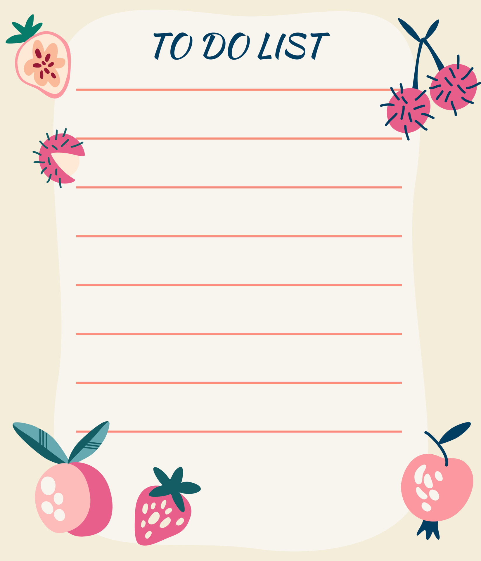 To do list with fruits. Planner with sweet exotic fruits. Template for