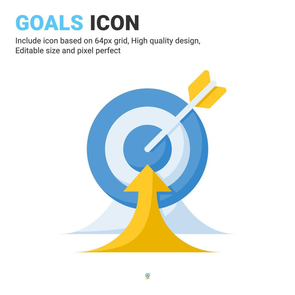 Goals icon vector with flat color style isolated on white background. Vector illustration mission, target sign symbol icon concept for digital business, finance, industry, company, apps and project