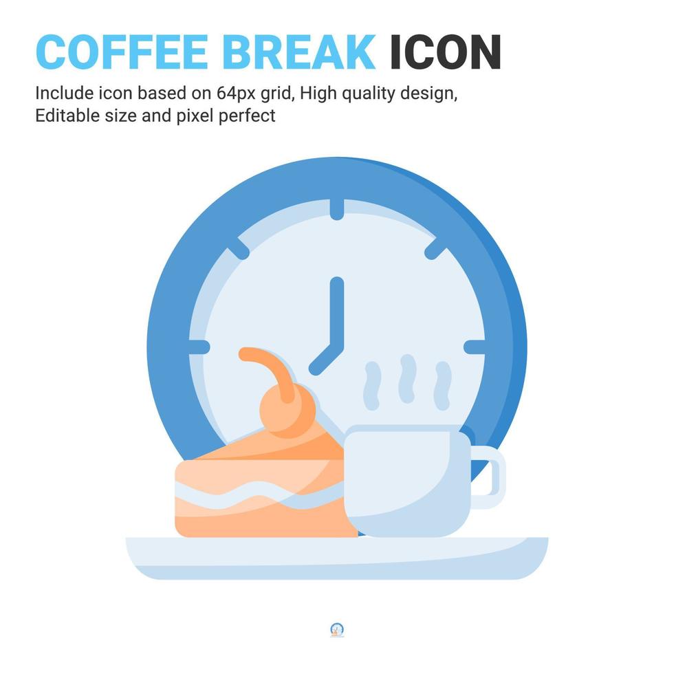 Coffee break icon vector with flat color style isolated on white background. Vector illustration break sign symbol icon concept for digital business, finance, industry, company, apps and project