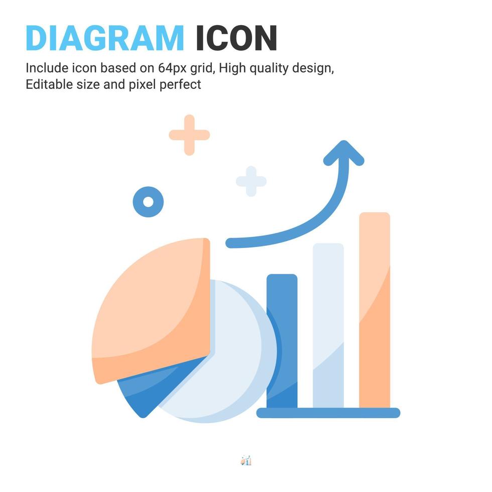 Diagram icon vector with flat color style isolated on white background. Vector illustration chart, graph sign symbol icon concept for business, finance, industry, company, apps, web and all project