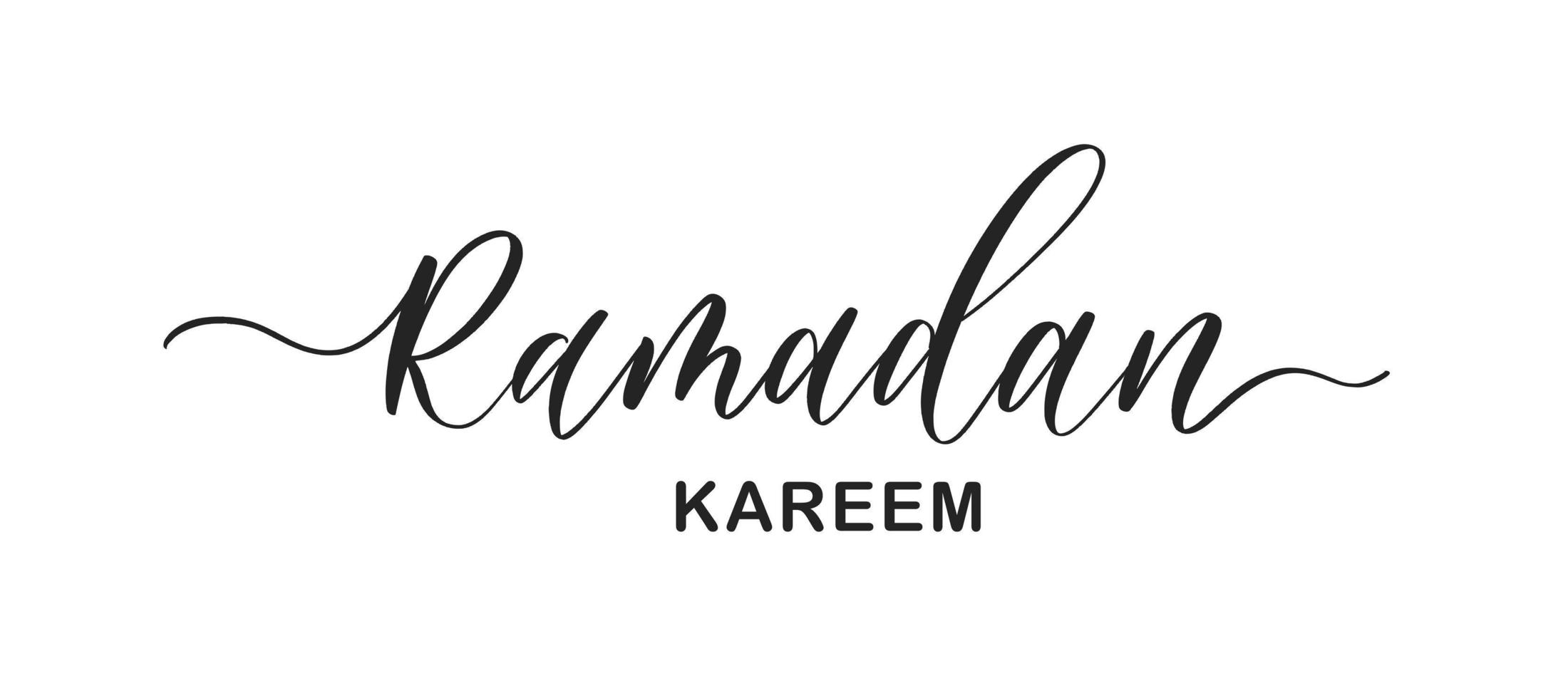 Ramadan Kareem - typography lettering quote, brush calligraphy banner with thin line. vector