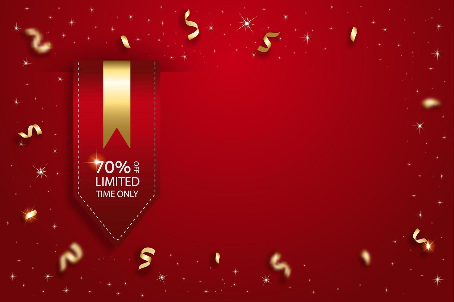 Vector sale template background. Satin red ribbon price tag.