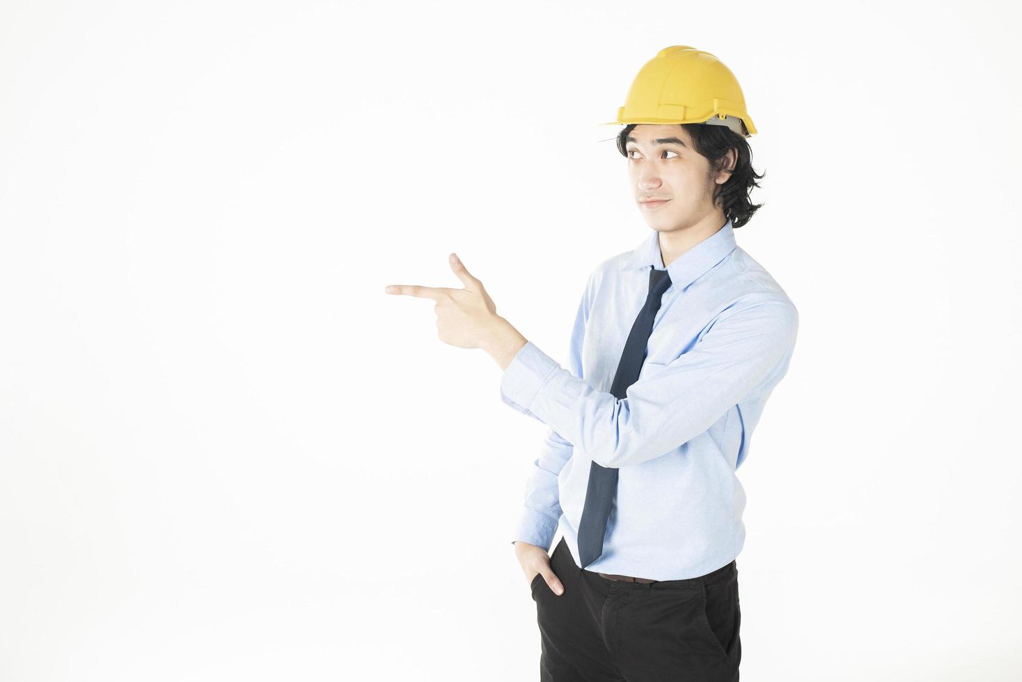 engineering Man wearing yellow helmet on white photo