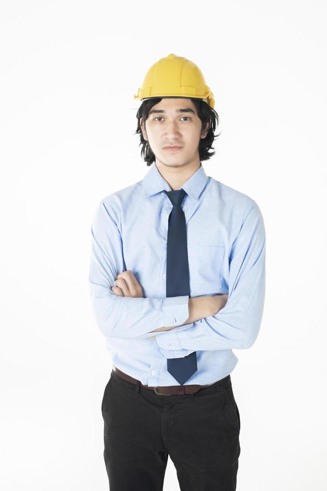 Portrait of Caucasian  handsome  engineering man is confident on white background photo