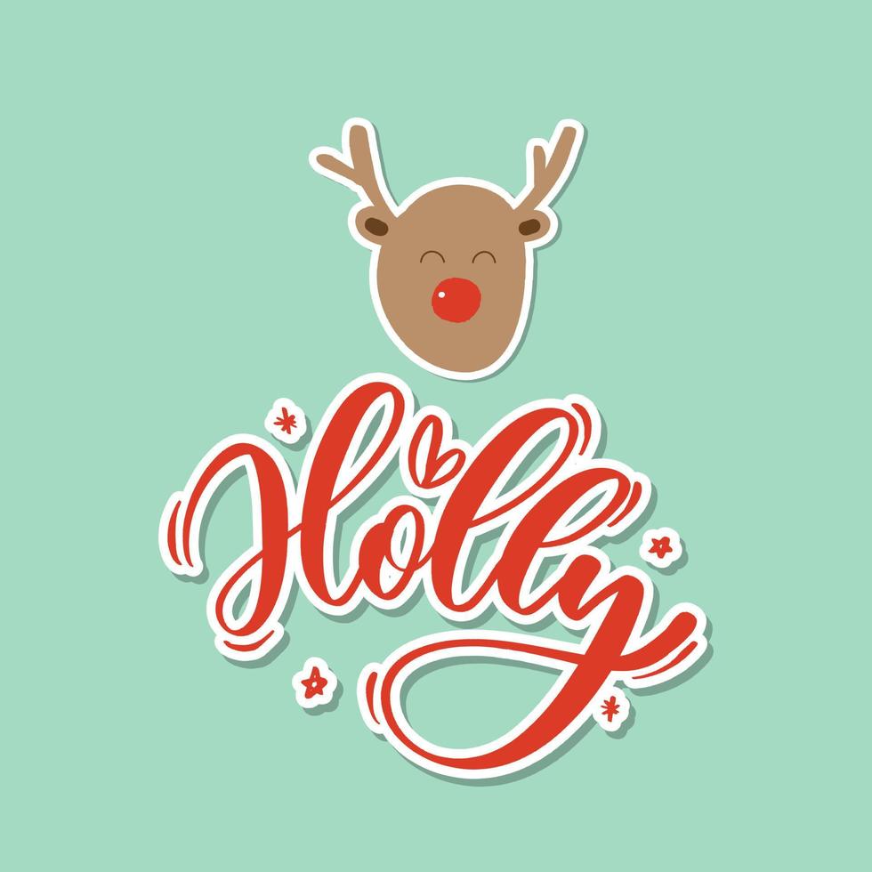 Holly.Vector Merry Christmas greeting card with calligraphy. Hand drawn modern lettering. vector