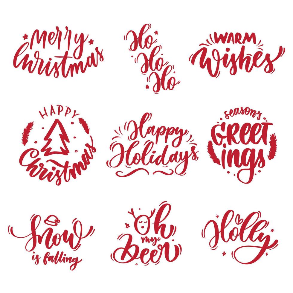 Vector Merry Christmas greeting card set with calligraphy. Hand drawn modern lettering.