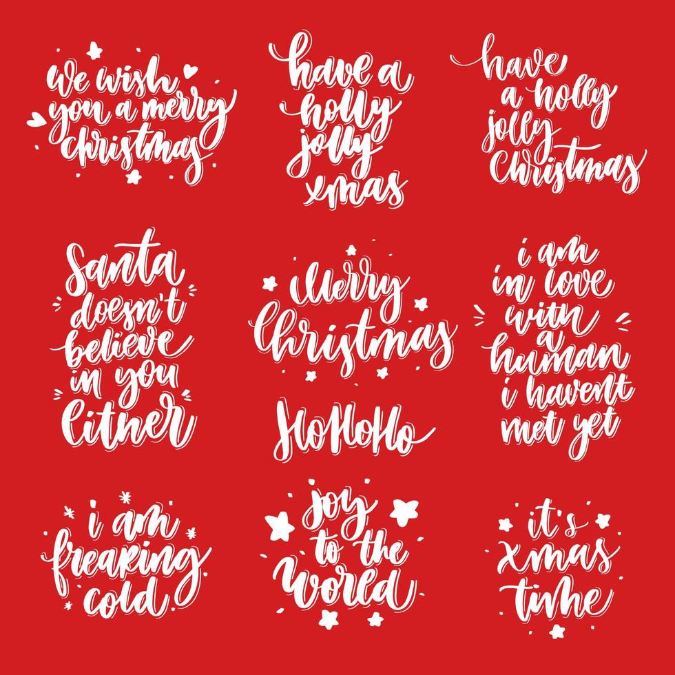 Vector Merry Christmas and Happy New Year greeting card set with calligraphy. Hand drawn modern lettering.