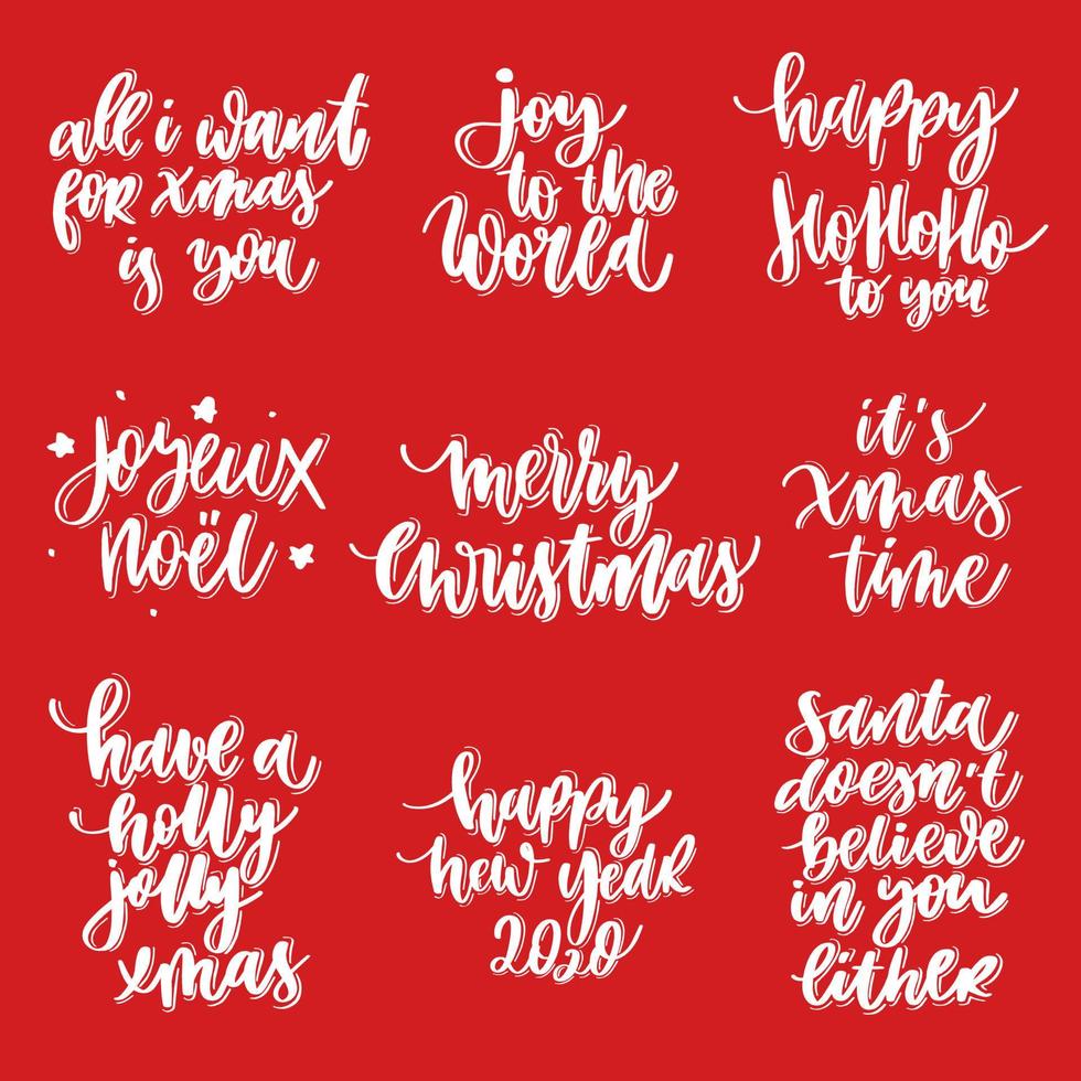 Vector Merry Christmas and Happy New Year greeting card set with calligraphy. Hand drawn modern lettering.