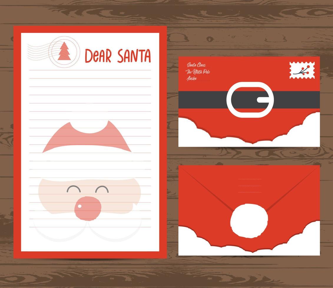 Creative christmas letter and envelope template. Dear santa. vector