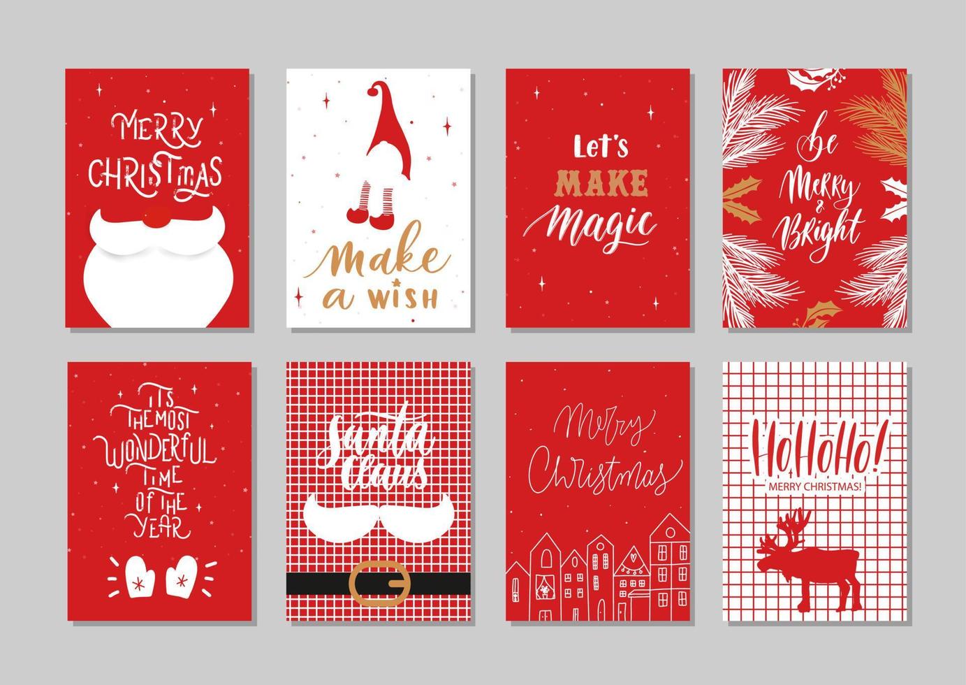 Vector Merry Christmas and Happy New Year greeting card set with calligraphy. Hand drawn modern lettering.