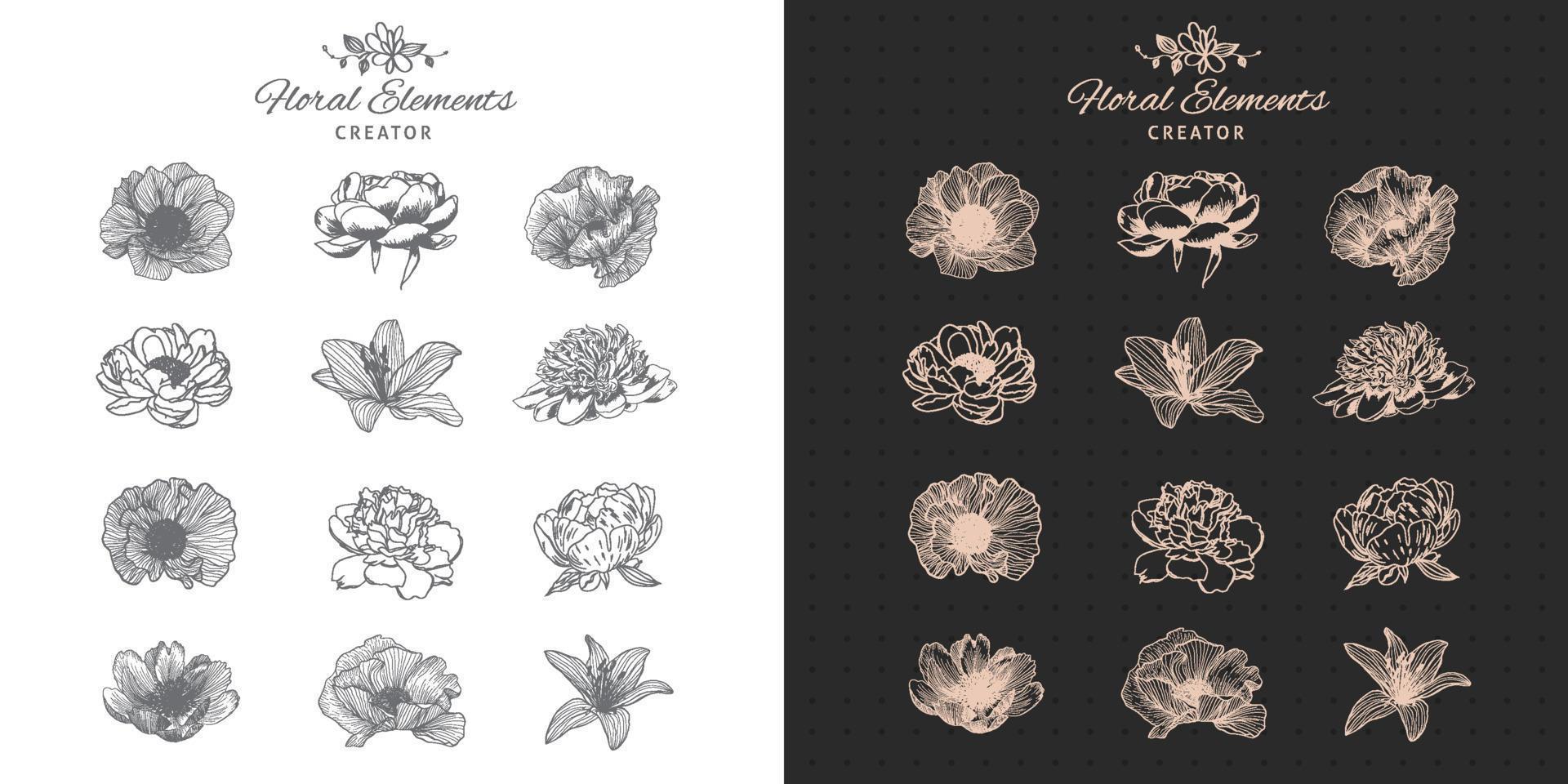 Hand drawn floral elements creator. vector