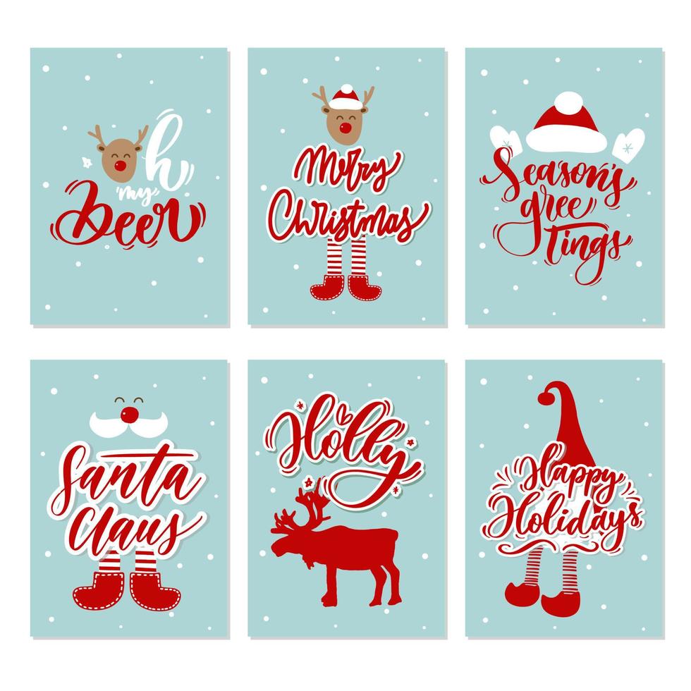 pegatinas vectoriales de feliz navidad con caligrafía. Letras modernas dibujadas a mano. vector