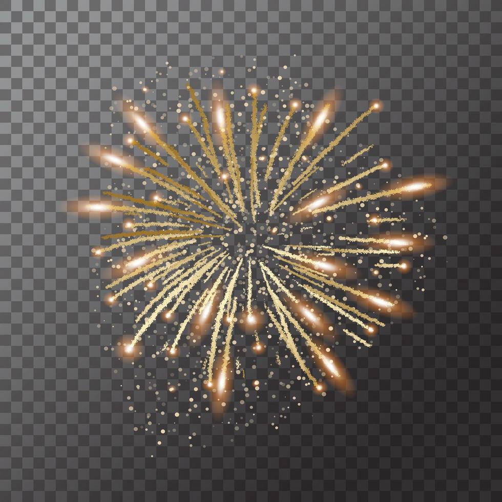 Firework explosion in night. Firecracker rocket bursting in big sparkling star balls. vector