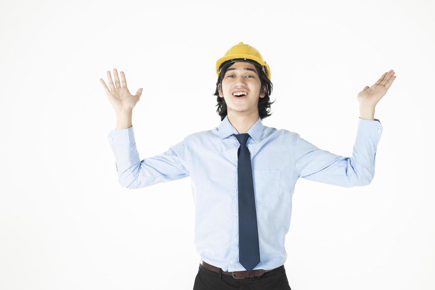 engineering Man wearing yellow helmet on white photo