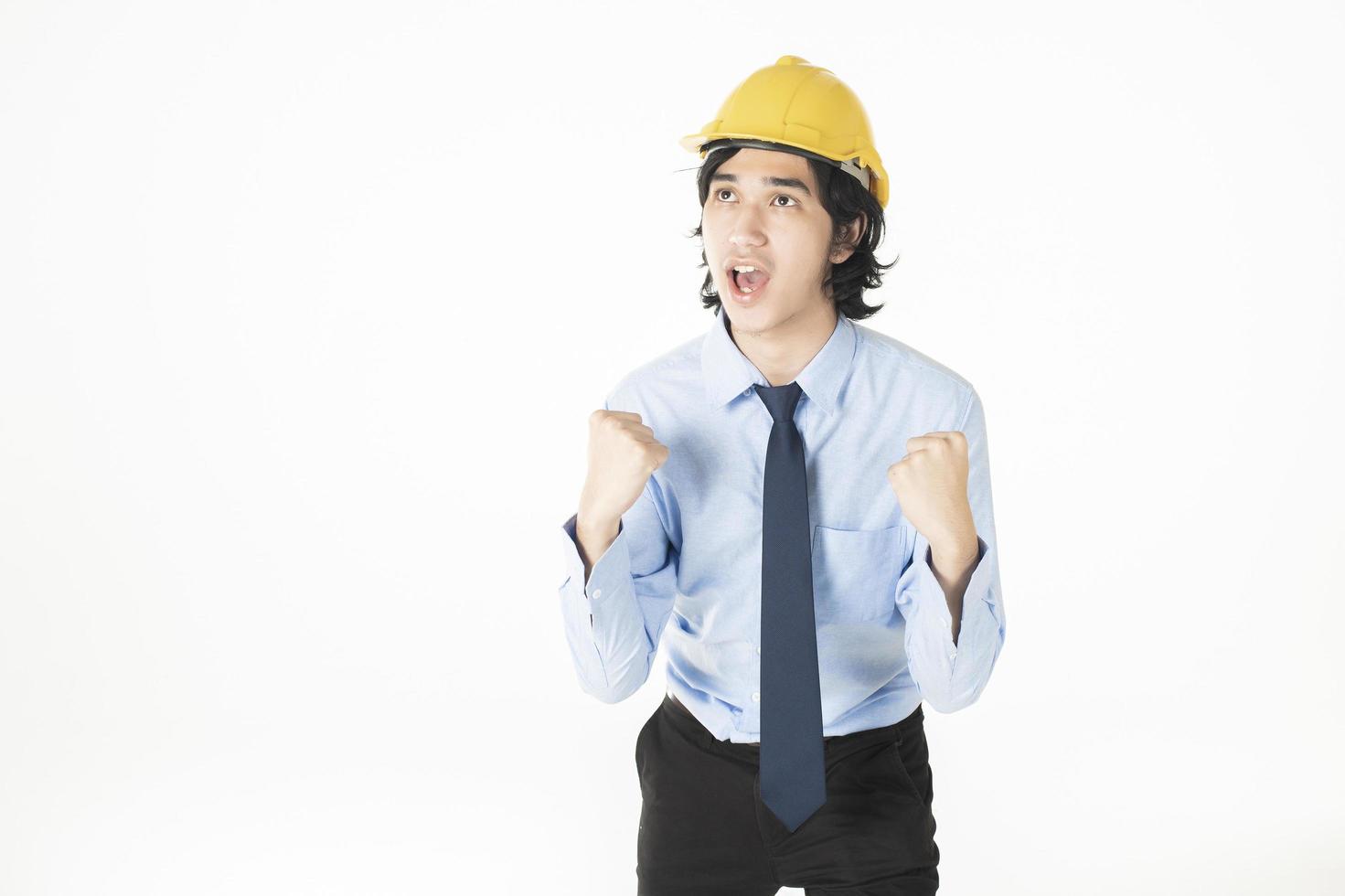 engineering Man wearing yellow helmet on white photo