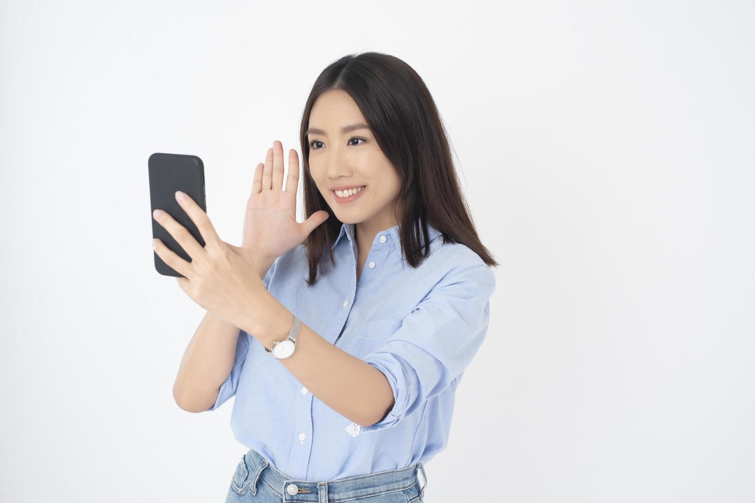 Attractive Asian woman portrait  on white background photo