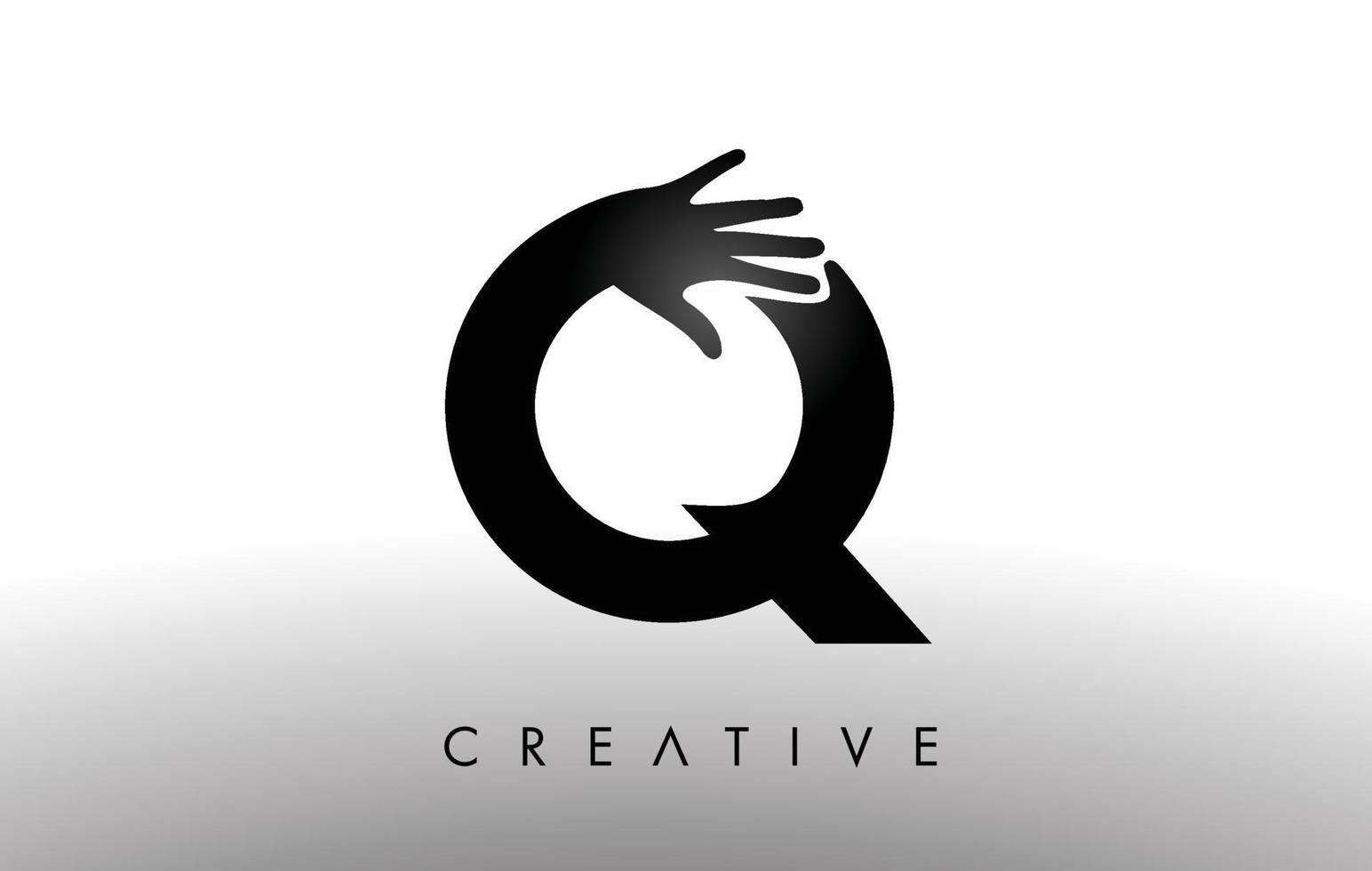 logotipo de letra q con ilustración de icono de vector de silueta de mano. letra del logotipo de la mano creativa
