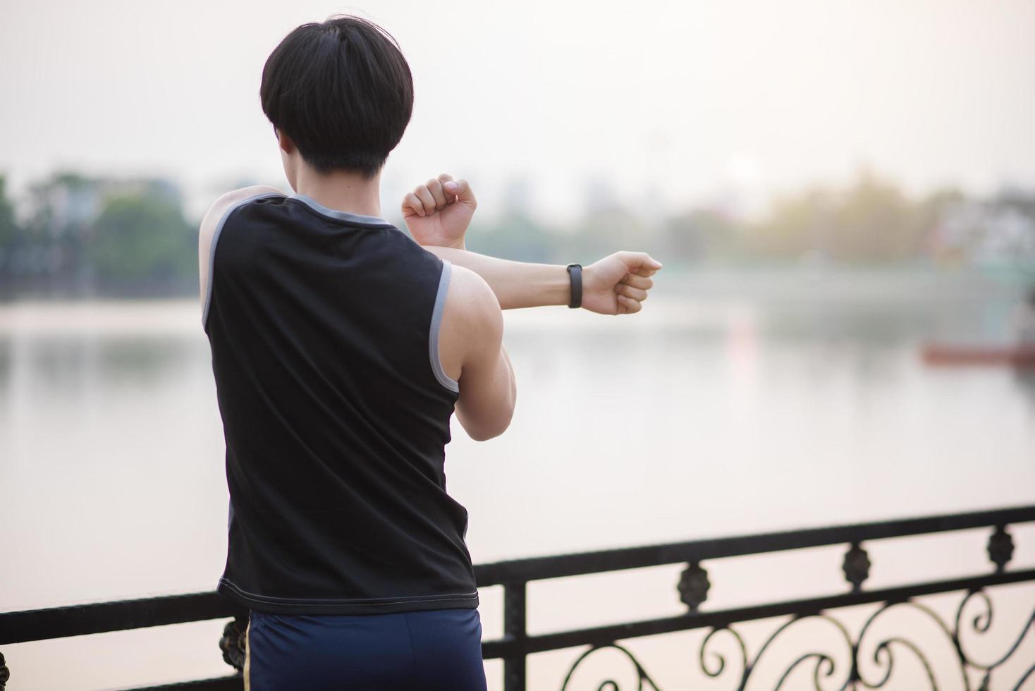 A man is exercise in the park. photo