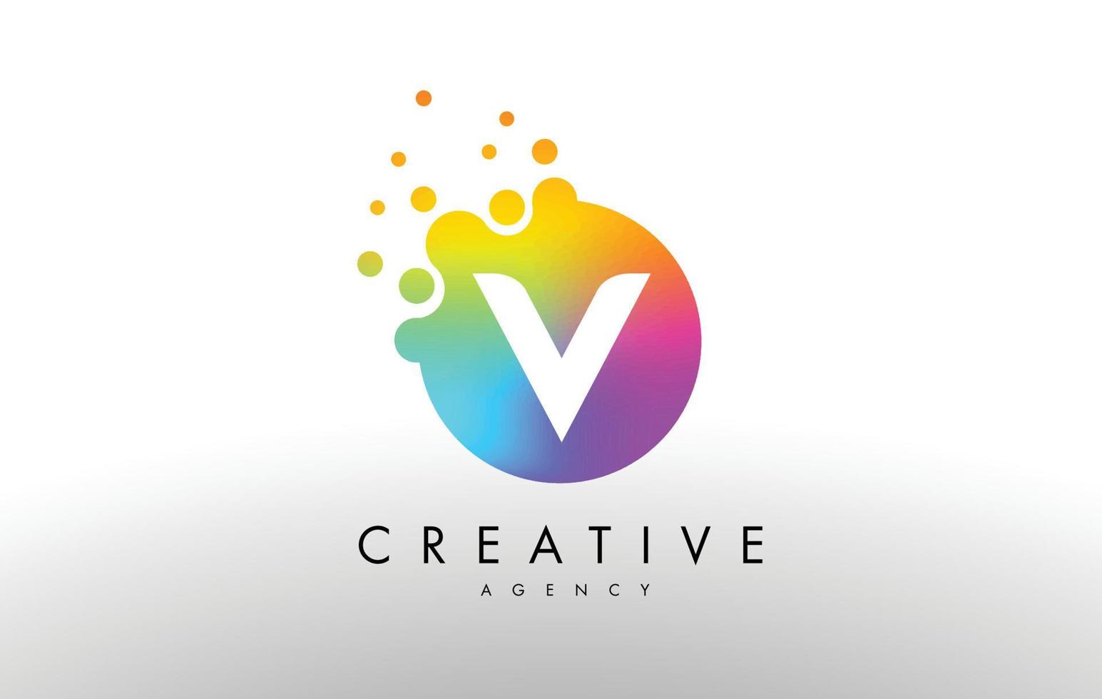 V rainbow letter with circular shape and dots vector