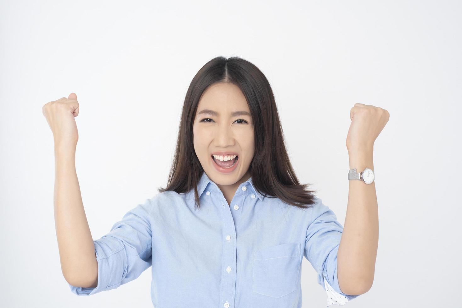 Attractive Asian woman portrait  on white background photo