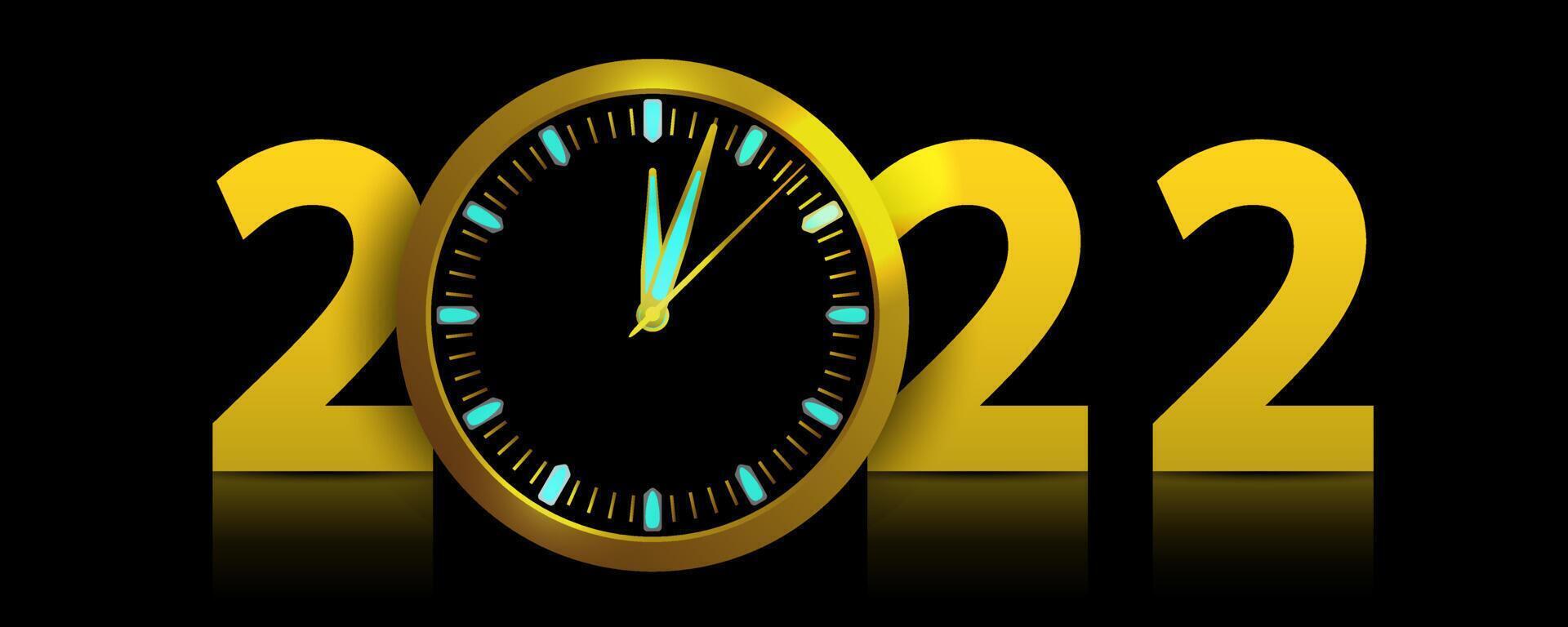 Happy New Year 2022 with a clock with twilight time of new year. vector