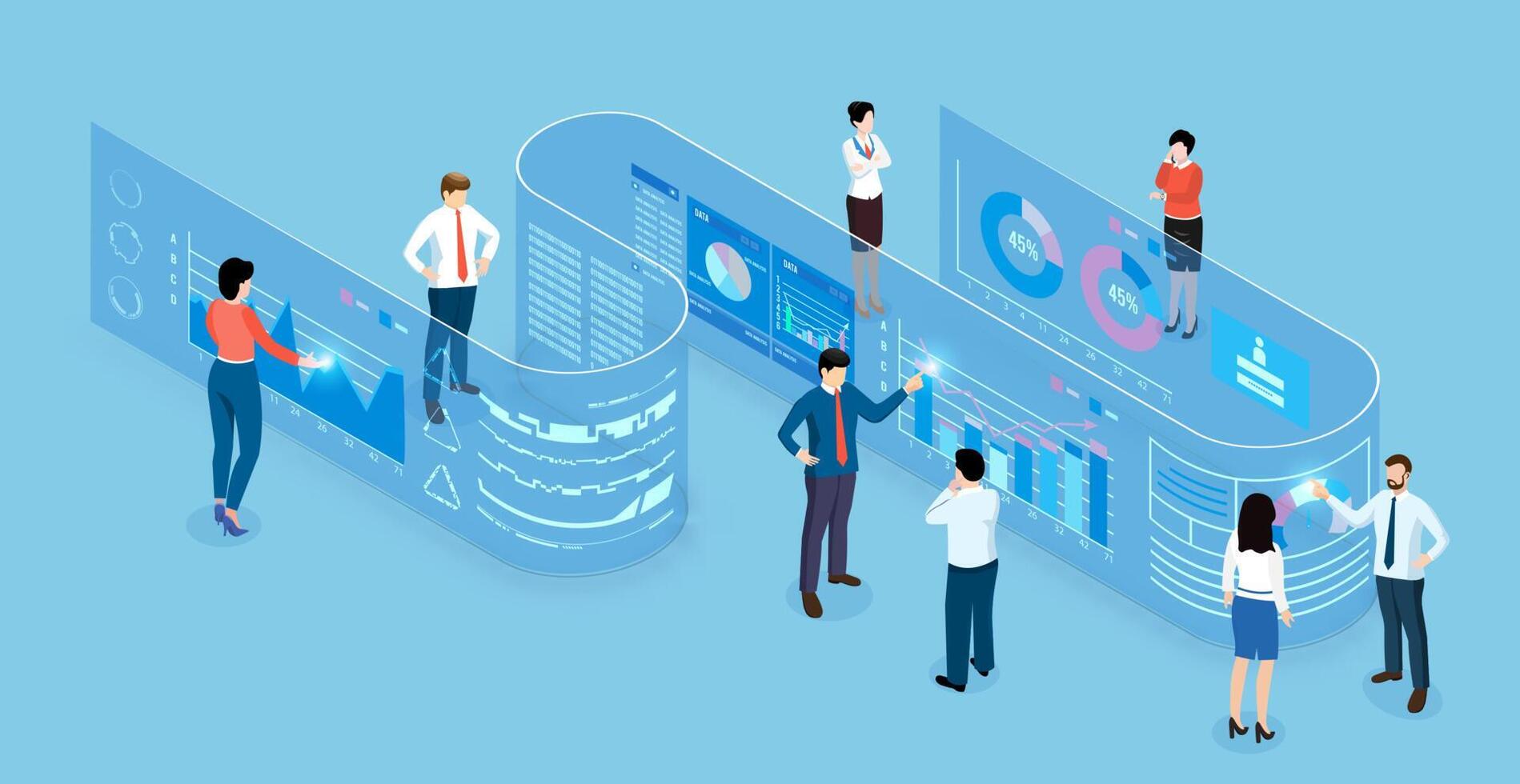 tecnología de computación en la nube para análisis de negocios, análisis, investigación, estadística de estrategia, planificación, marketing. vector