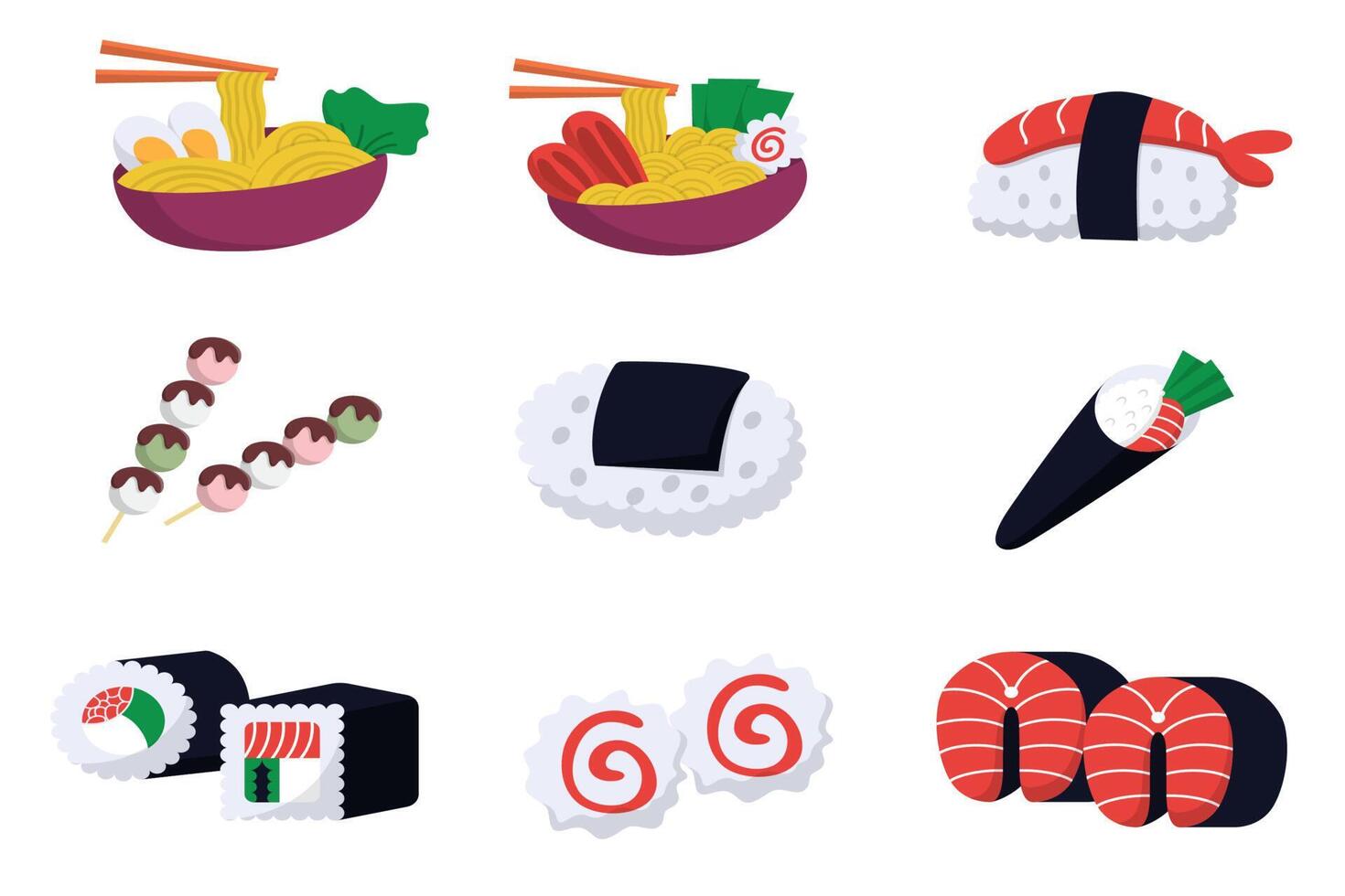 Set of Japanese food isolated on white background vector