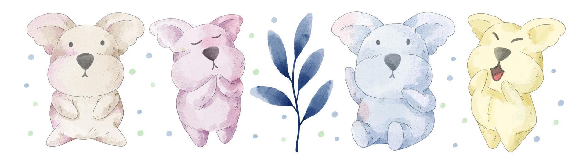 watercolor set of lovely koala in difference action vector