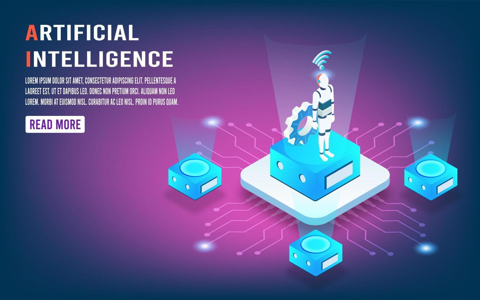 Artificial intelligence humanoid with neural network include big data. vector