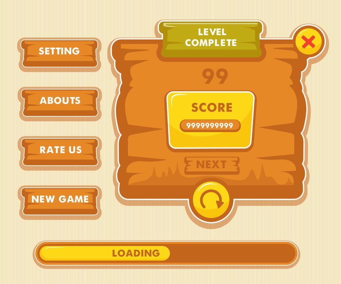 Game menu scene for status of money, power, and collectible items. vector