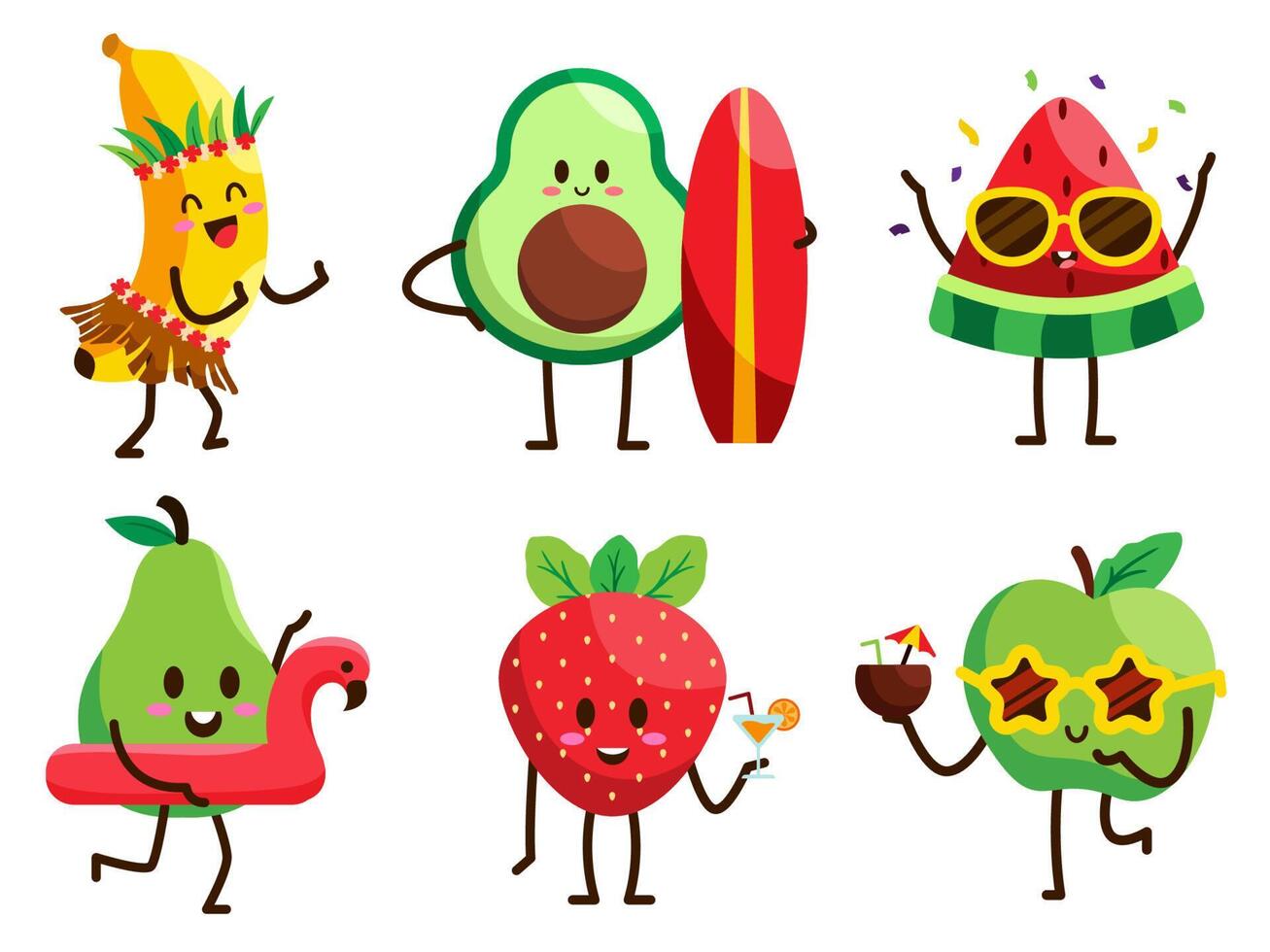 Set of fruit with various activity in cartoon character vector