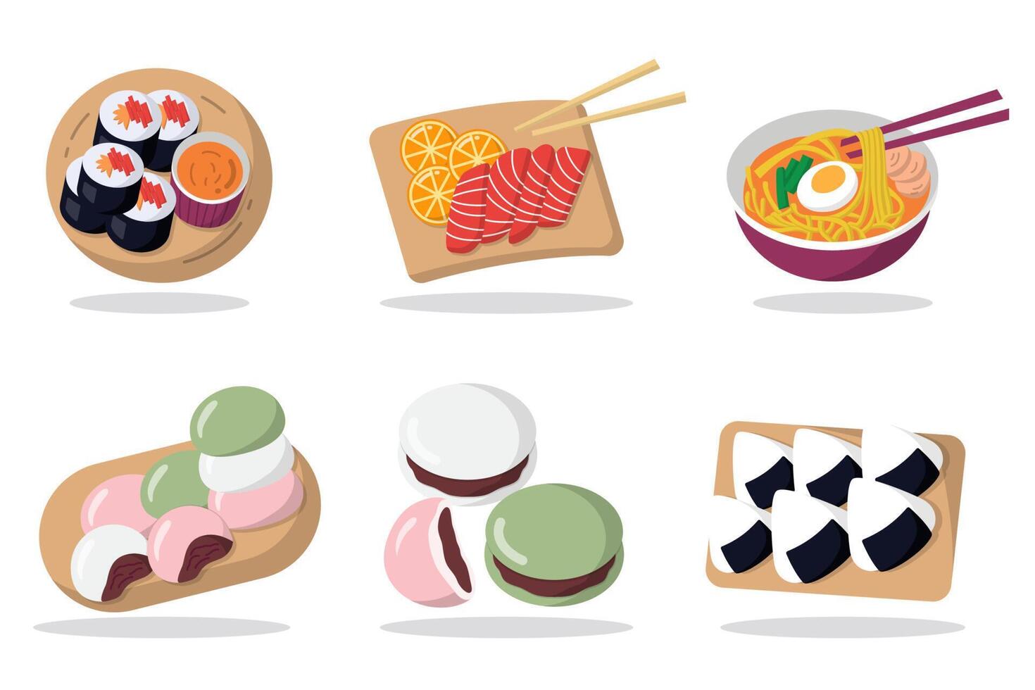 conjunto de comida japonesa aislado en vector de fondo blanco