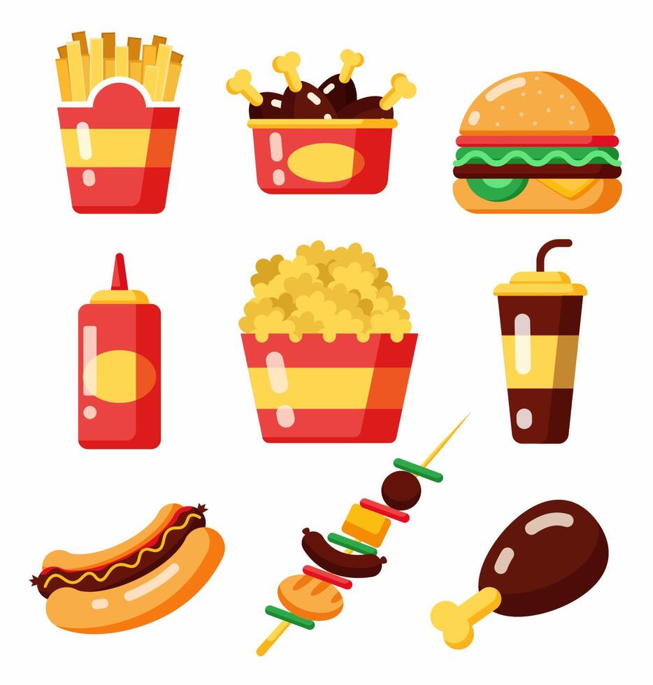 collection fast food set on white background vector