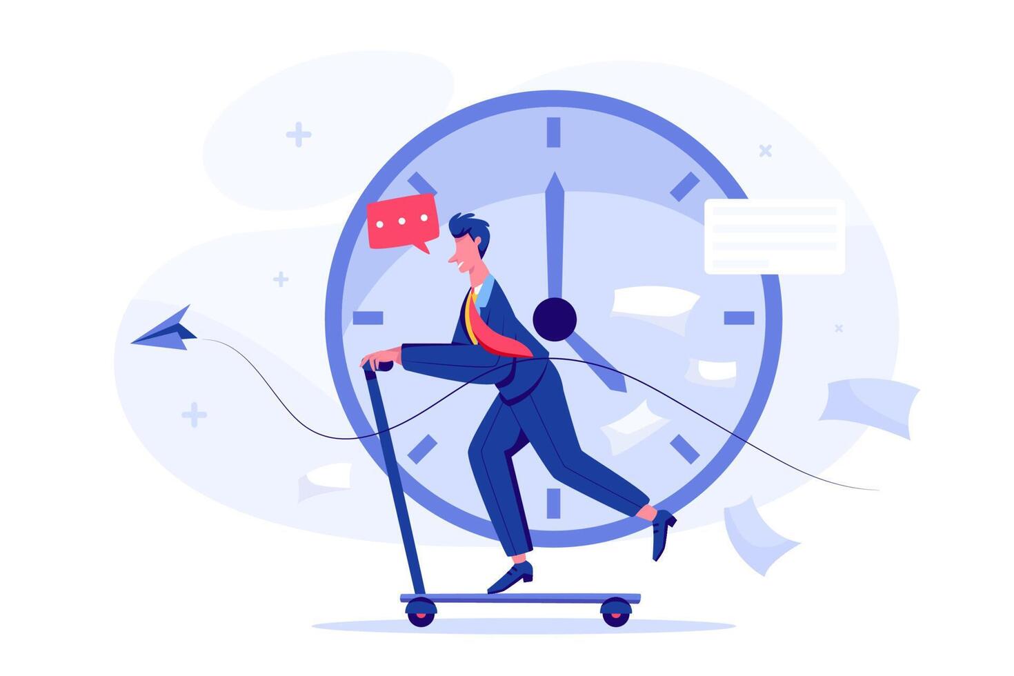 Time management concept. Businessmen is going back home after work success by skateboard . vector