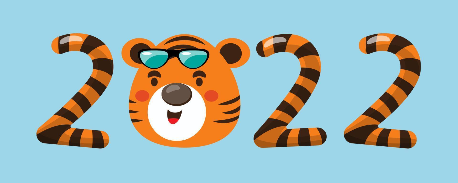 Diseño tipográfico del año del tigre 2022. tigre es elementos tradicionales y zodiaco chino. vector