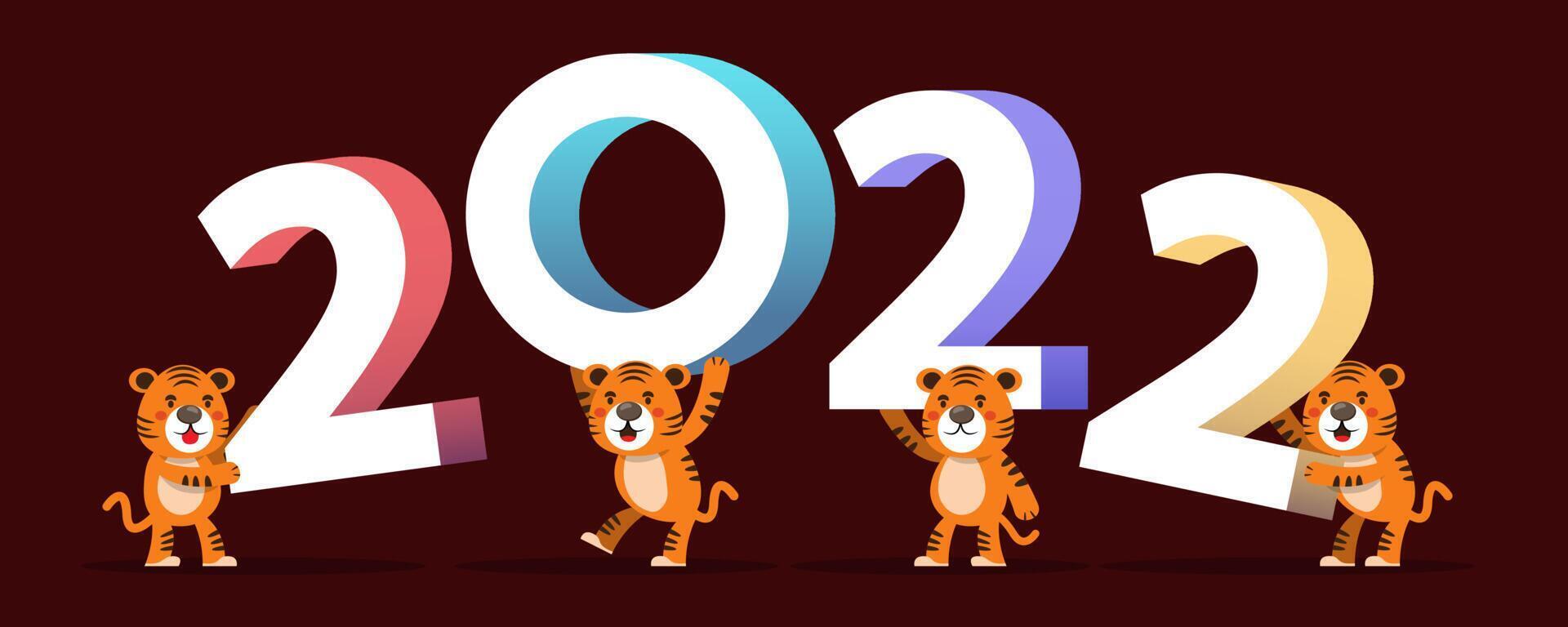 Diseño tipográfico del año del tigre 2022. tigre es elementos tradicionales y zodiaco chino. vector