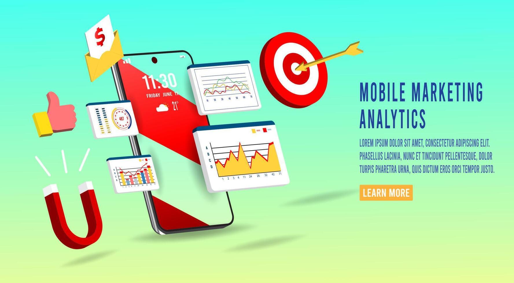 Mobile business analysis technology concept. isometric vector illustration.