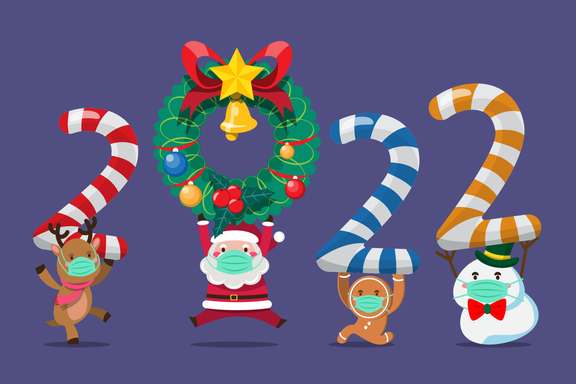Free Vector  Happy new year 2022 with a santa claus and team