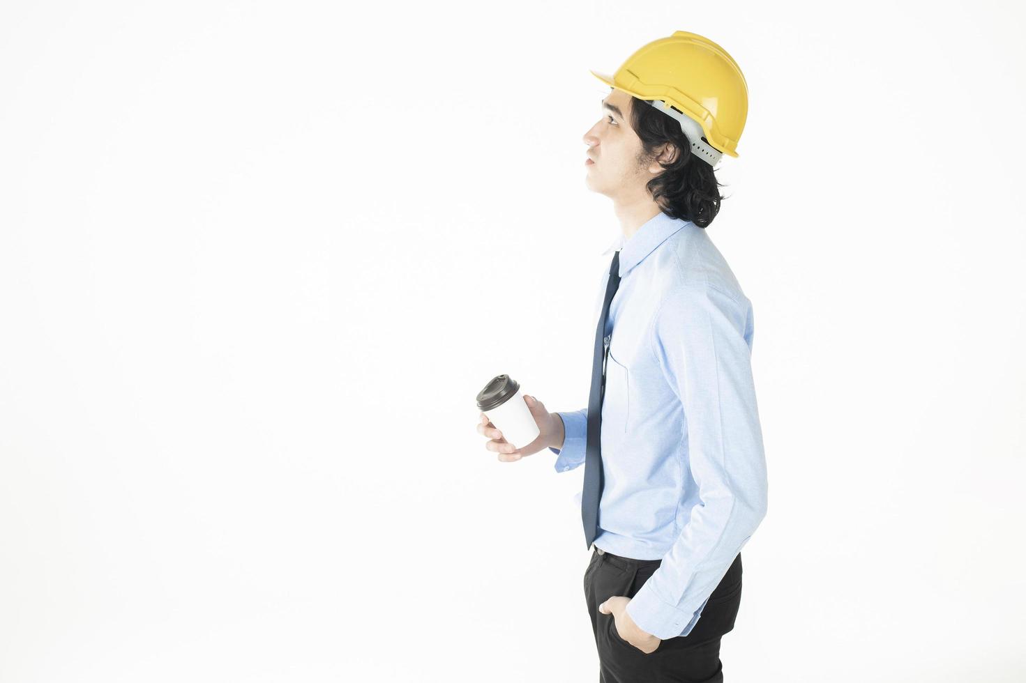 engineering Man wearing yellow helmet on white photo