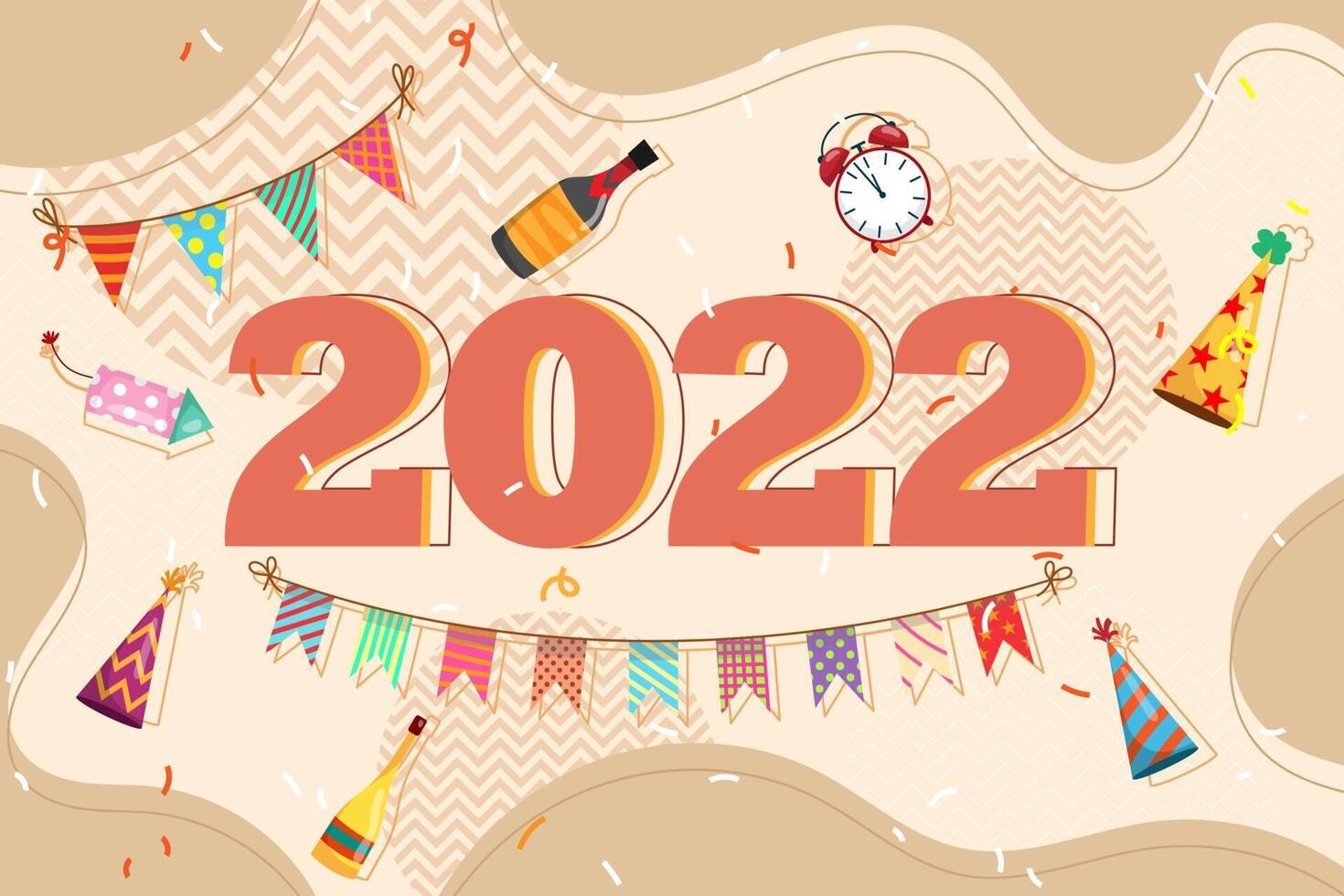 saludo de año nuevo 2022 tarjeta de dibujos animados con letras ilustración vectorial vector