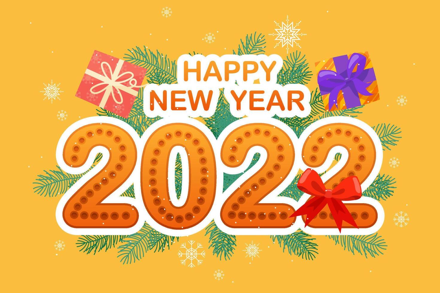 Greeting New year 2022 card cartoon with lettering vector illustration