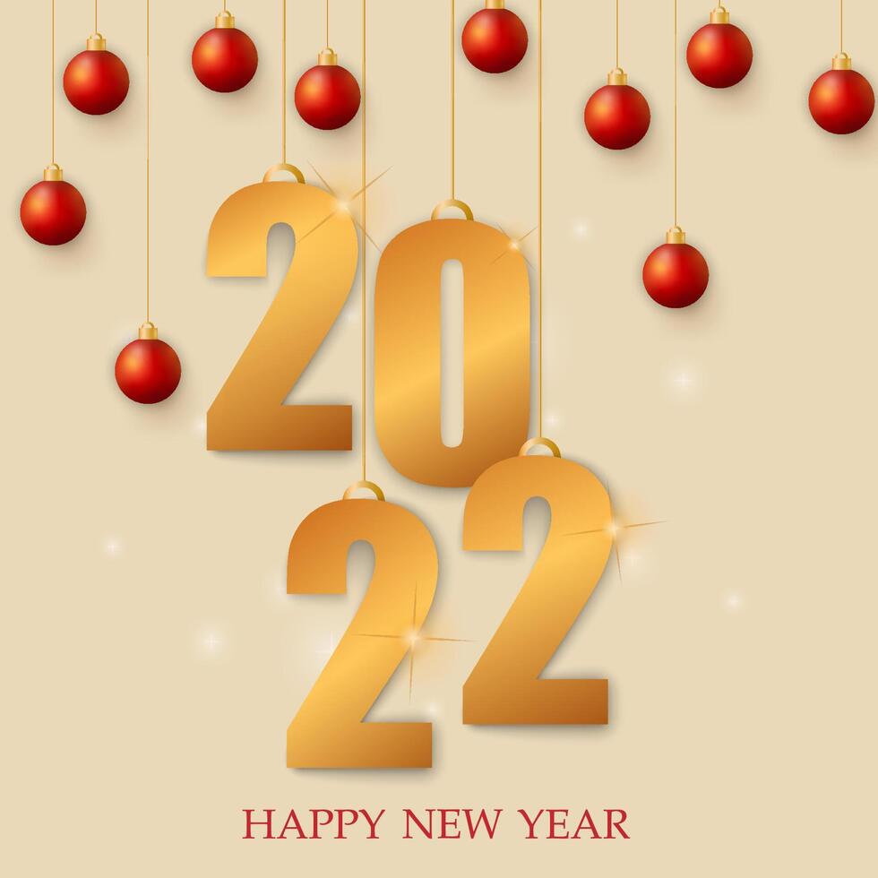 Greeting New year 2022 card cartoon with lettering vector illustration