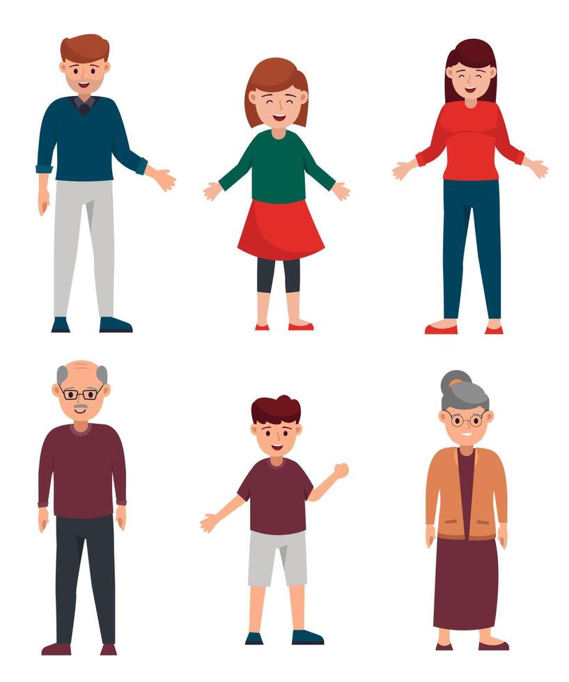 Family character in various ages and statuses such as woman, man, father, mother, child vector