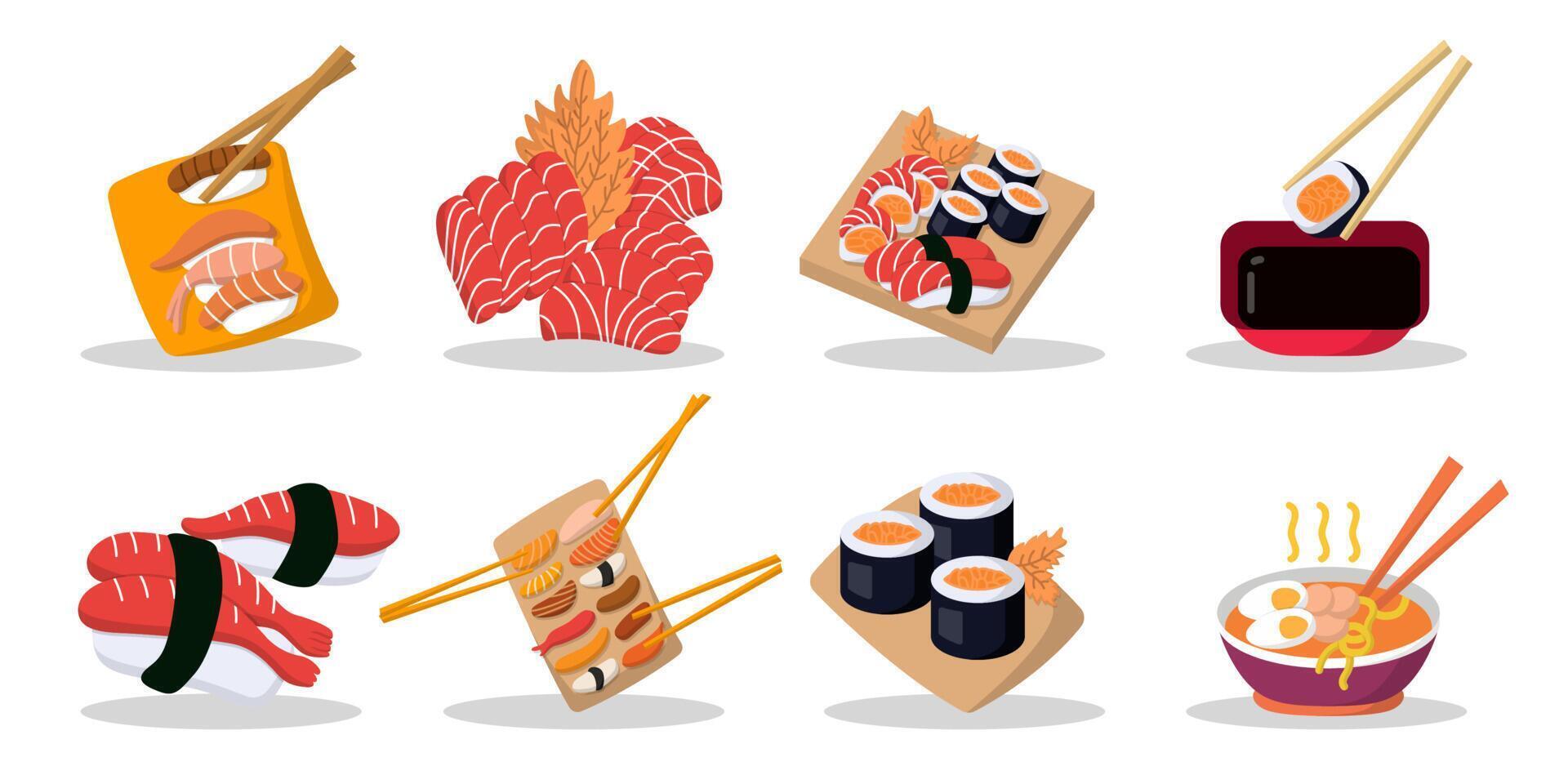 Set of Japanese food isolated on white background vector