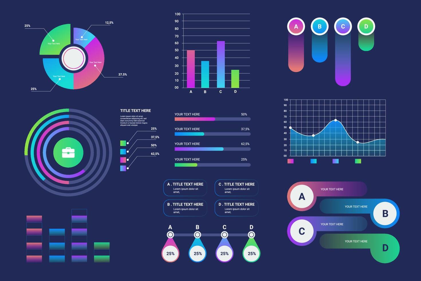 Screen with HUD interface elements set in control infographic digital illustration vector