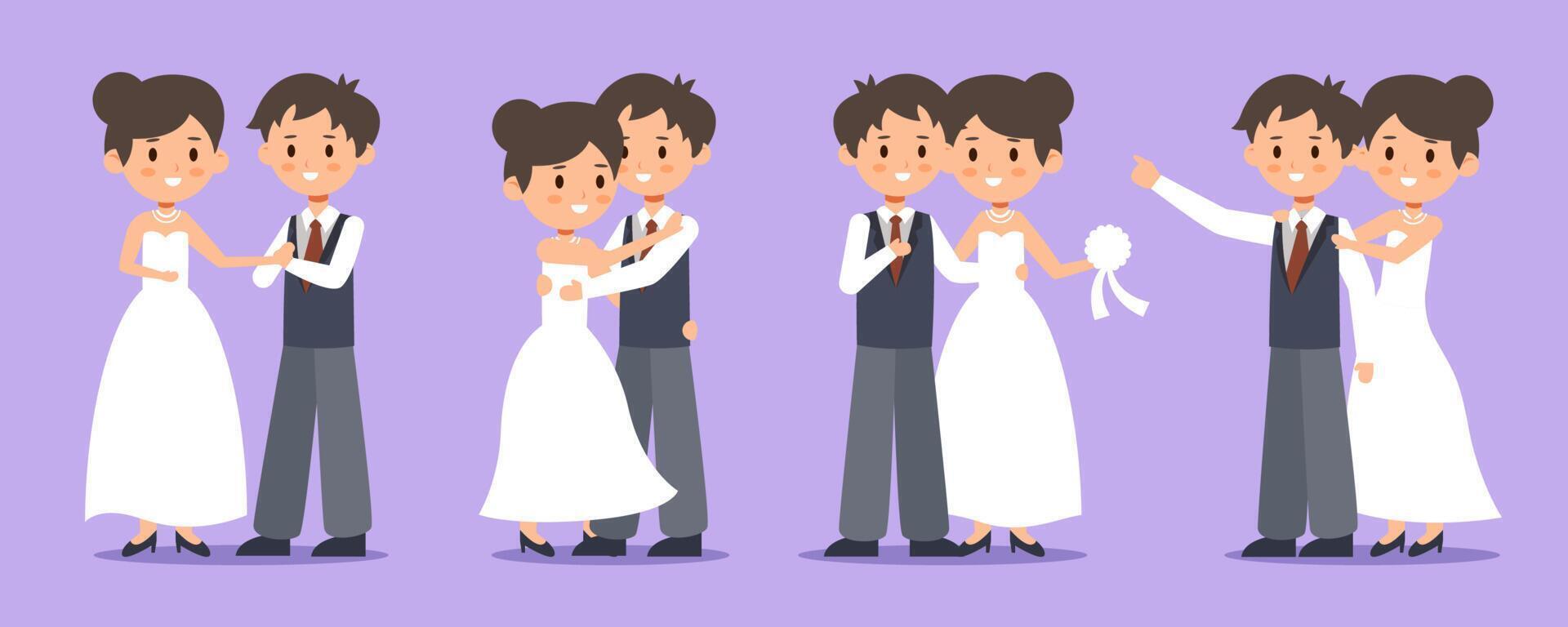 Young couple happy wedding after party set vector