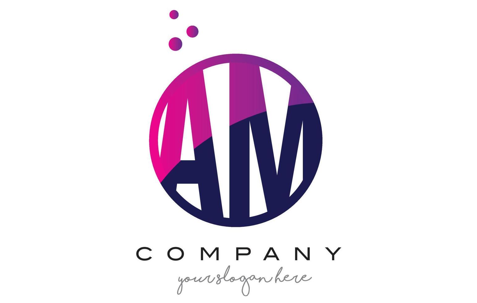 AM A M Circle Letter Logo Design with Purple Dots Bubbles vector