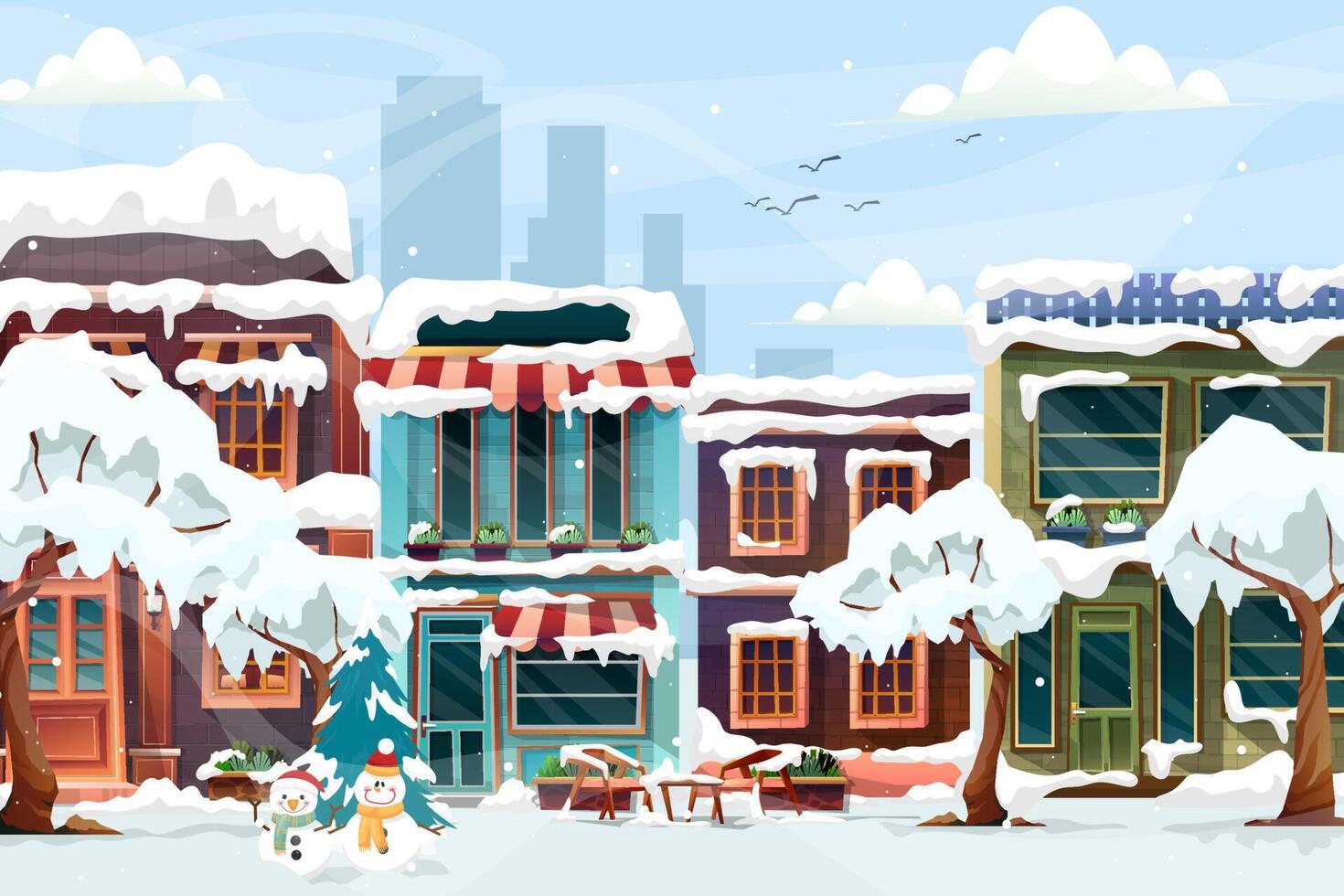 Urban background A peaceful townscape set in snow all over Christmas. vector