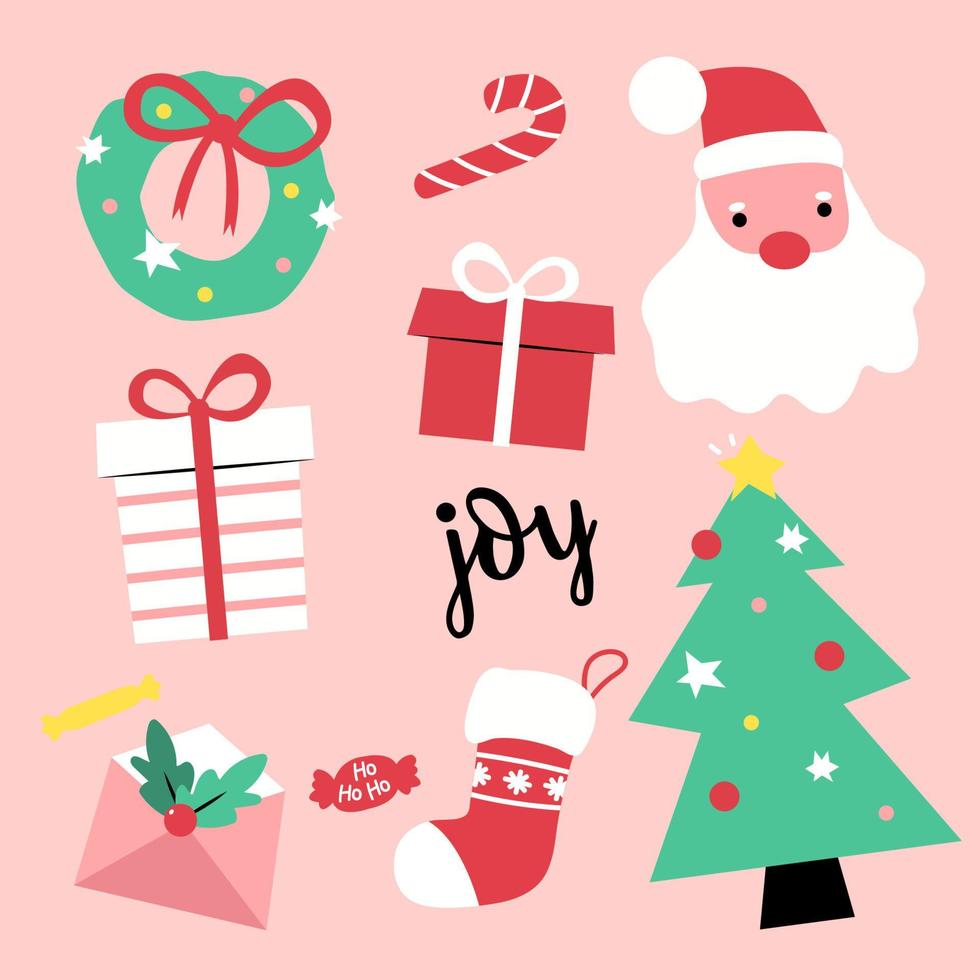 set of element item object on merry christmas card vector
